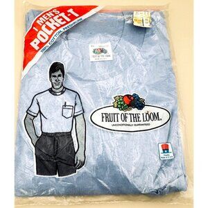 Vintage New Fruit Of The Loom Mens Pocket T-Shirt Blue XL 100% Cotton USA 1987